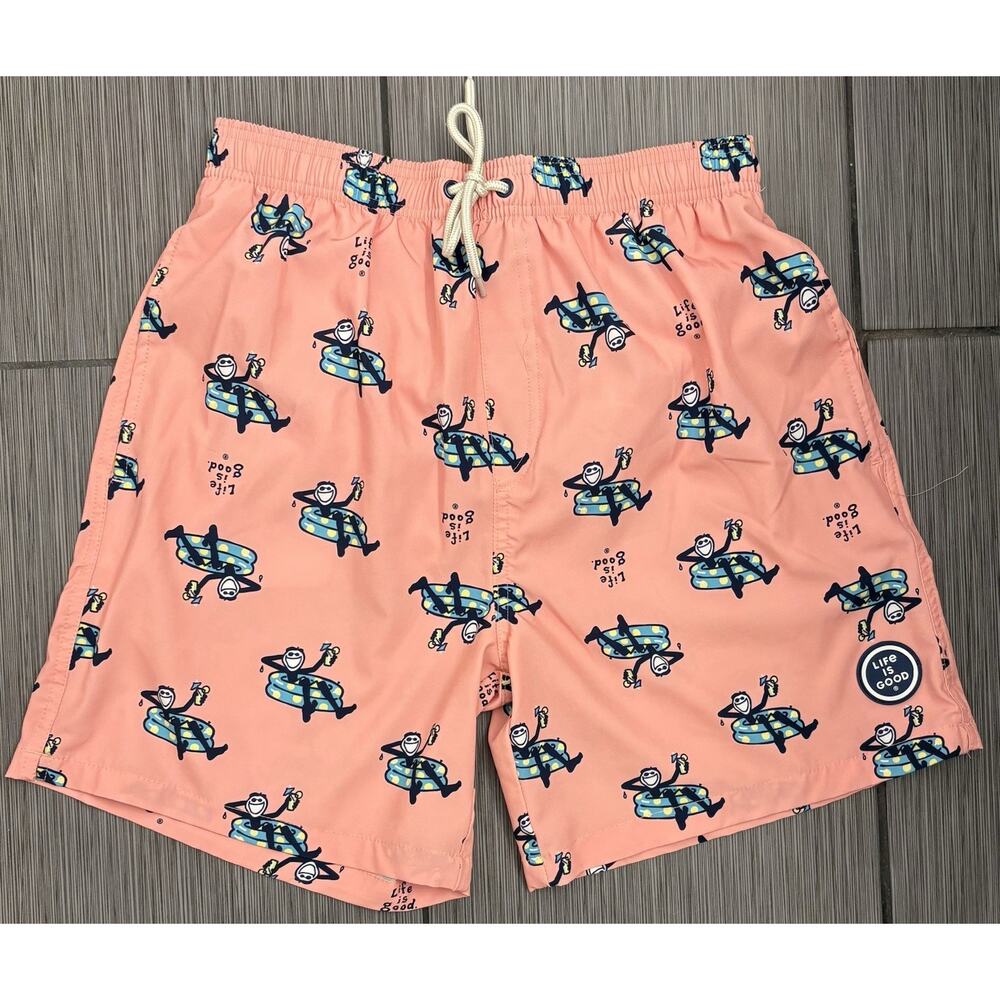 Life Is Good Men’s Peach Swim Trunks Size Small Brief Mesh Lined Jake Pool